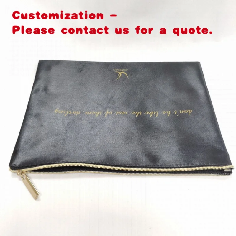 

на заказ. Высококачественная черная атласная роскошная текстильная упаковка на заказ, сумка на молнии с застежкой-молнией