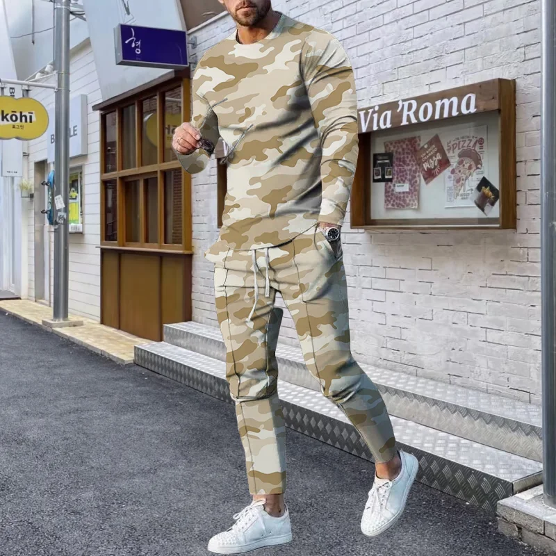 

2025 весенне-осенний модный охотничий камуфляжный мужской костюм с длинными рукавами и принтом для взрослых, повседневный повседневный уличный спортивный костюм