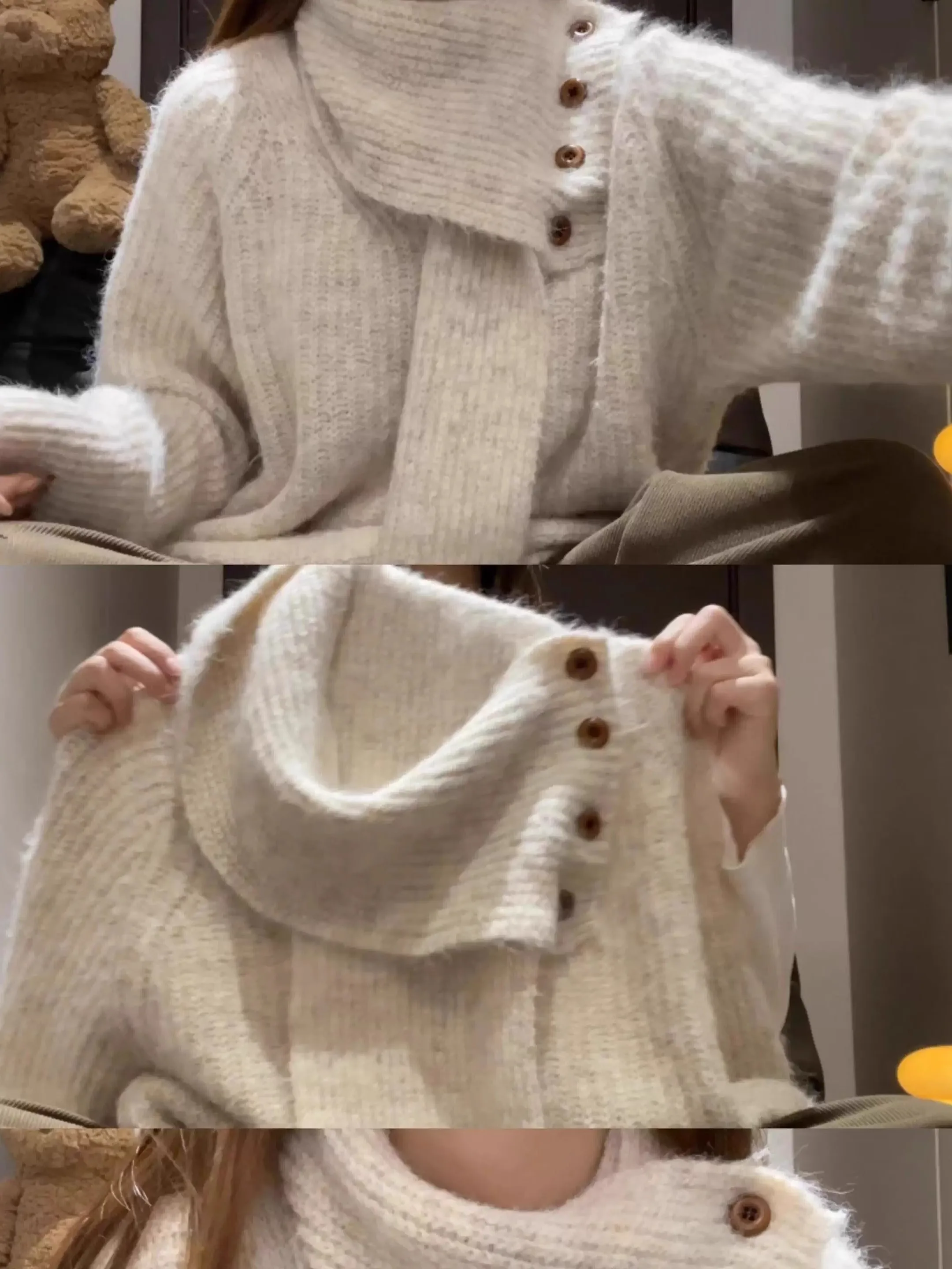 

Корейский элитный мягкий шарф Thiened, вязаный свитер с v-образным вырезом, женский осенне-зимний свободный вязаный топ Lazy Thiened