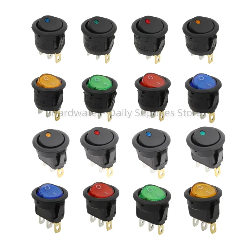 1Pcs 12V 220V Led Switch 16A 12V Dot Light switch Power Switchs Car Button Lights ON/OFF 3pin Round Rocker Switch KCD1 20mm