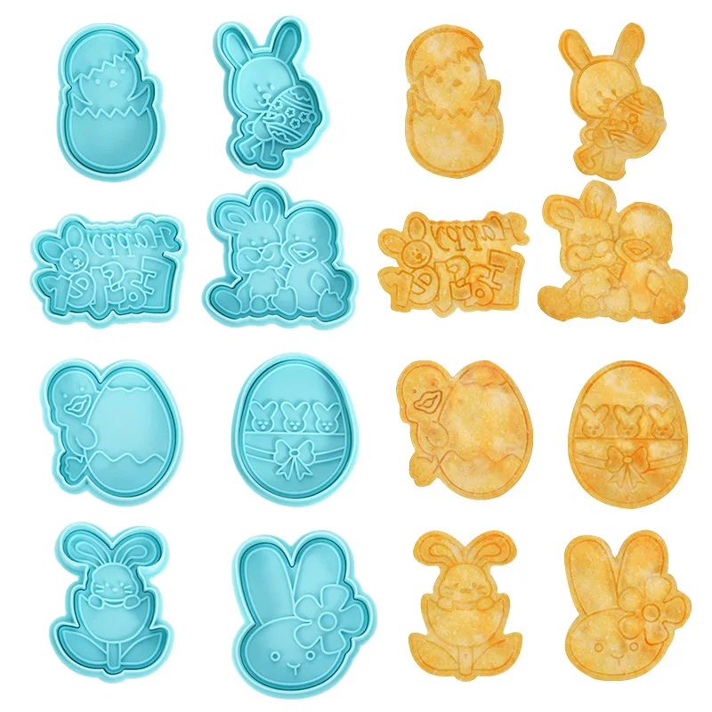 1 Set Easter Egg Rabbit Chicken Shape Cookies Cutter Plastic Fondant Biscuit Mould Cake Mold Baking Tool Happy Easter Decoration