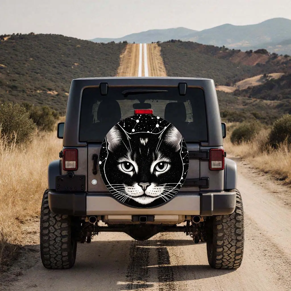 

Black Cat Starry Night Tire Cover Durable UV Resistant Spare Wheel Cover