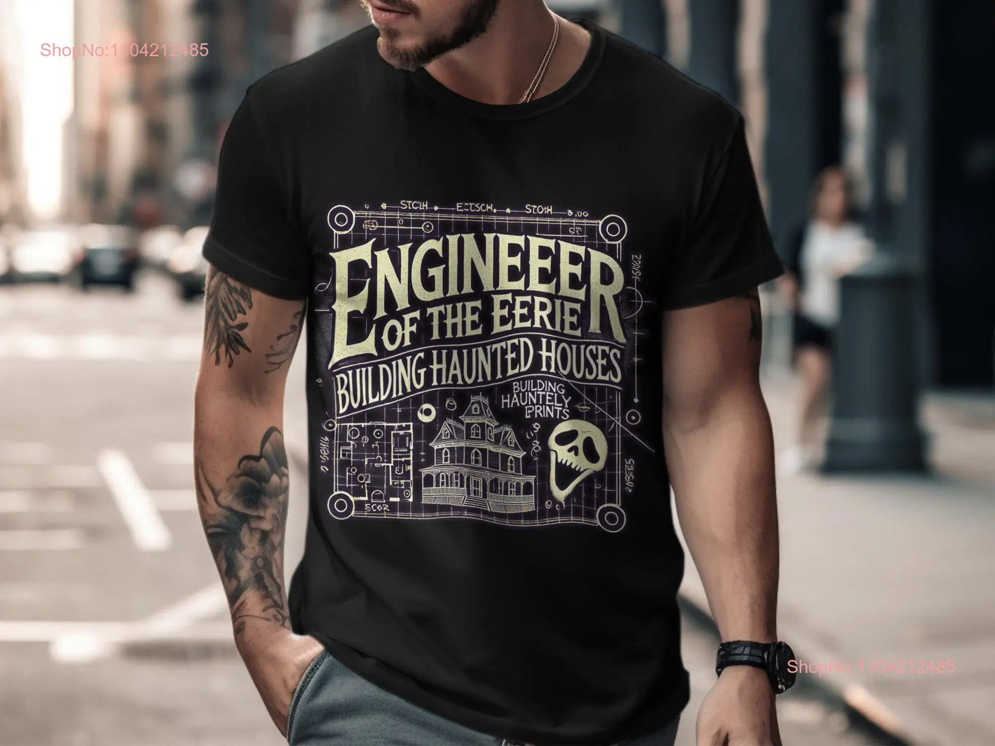 Engineer of The Eerie Haunted House T Shirt Halloween Spooky Vibes Unique Scary Art long or short sleeves