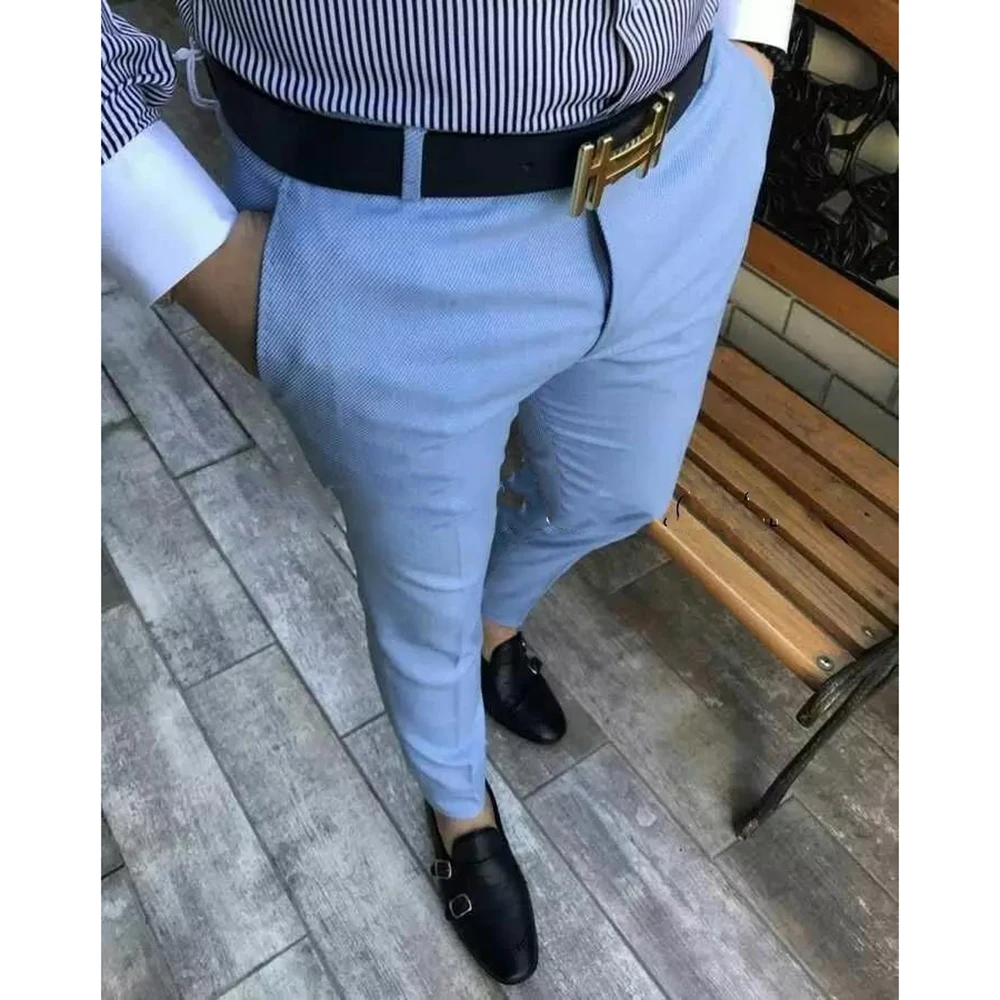 

2023 Blue Men Casual Slim Fit Suit Pants Street Fashion Beach Men Tailored Made Trousers Trajes De Hombre De Vestir