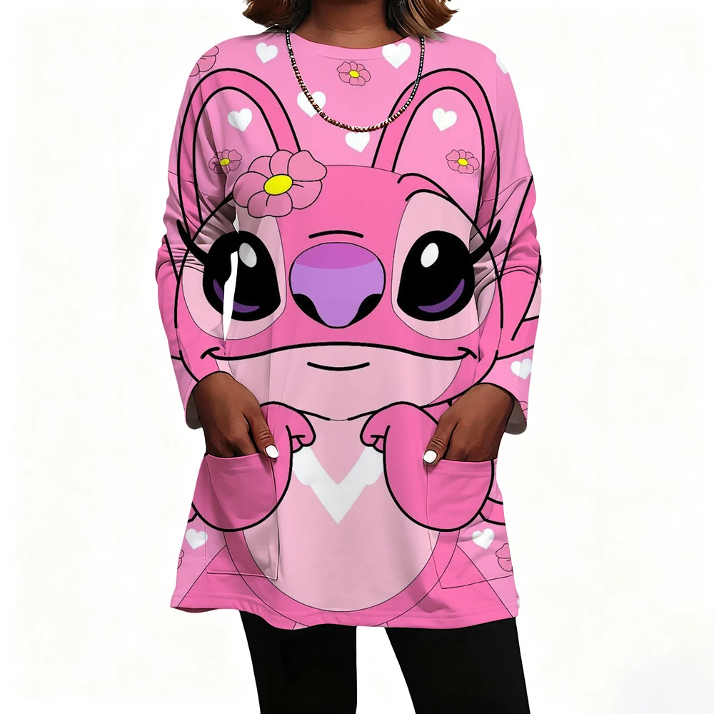 

Модная женская футболка с круглым вырезом и длинными рукавами Disney Stitch y2k, повседневные топы, женская одежда, женская одежда в стиле Харадзюку, пуловер