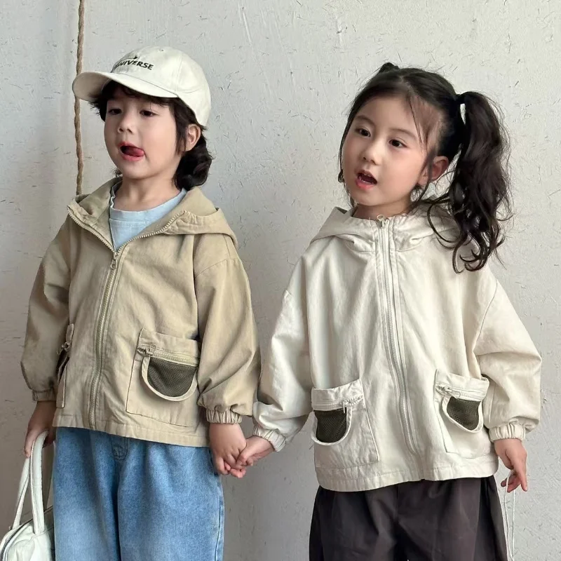 

2025 Autumn New Children Long Sleeve Hooded Coat Solid Boys Loose Casual Zipper Jacket Cotton Girls Hoodie Coat Kids Clothes