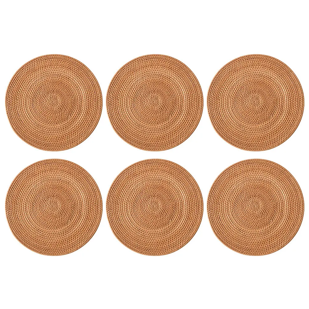 6pcs Round Woven Rattan Coasters – Heat-Resistant Natural Fiber Cup Mats for Table Protection