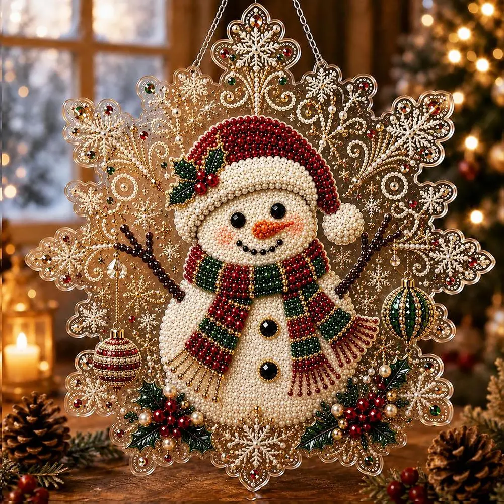 DIY Pearl Beads Diamond Painting Craft Kit Snowflake Suncatcher Pendant Pearl Painting Material Package Christmas For Wall Decor - view 6