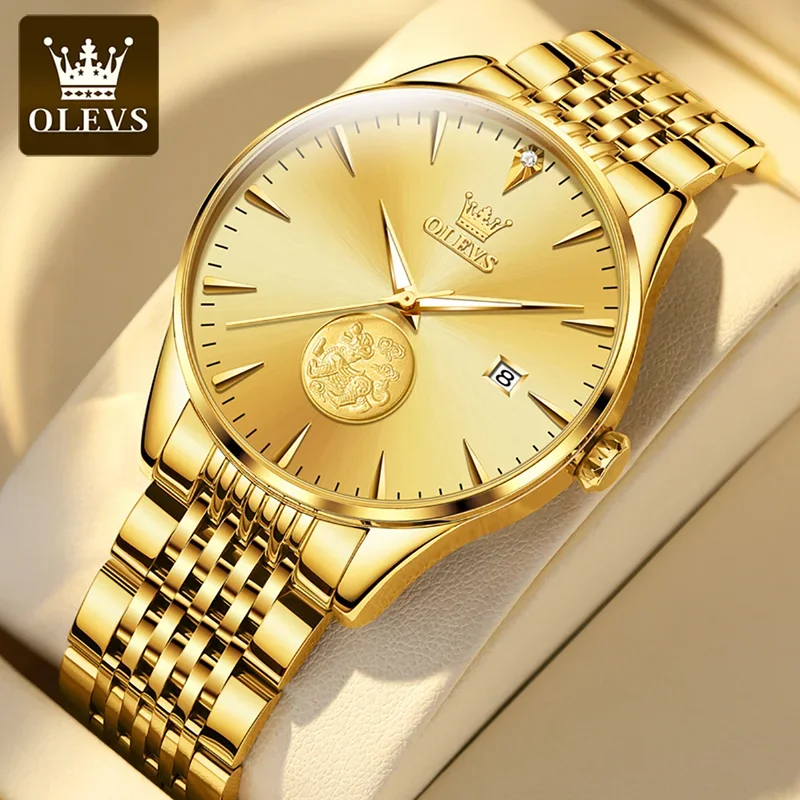 

OLEVS Luxury Gold Men's Watch Classic Automatic Mechanical Wrist Watch Man Waterproof Stainless Steel Strap Date 6665