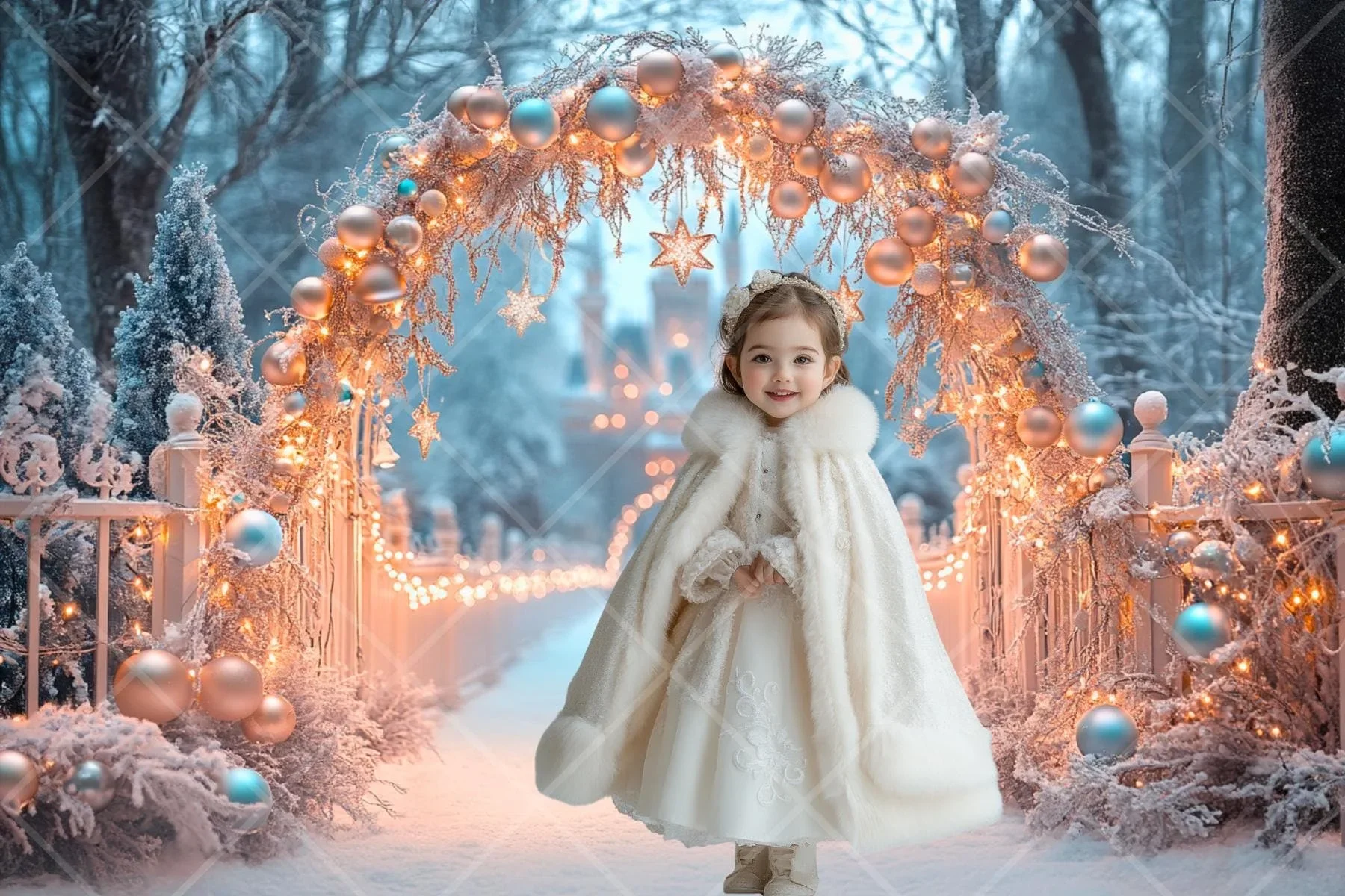 Mehofond Photography Background Winter Wonderland Christmas Castle Snowy Xmas Kids Family Portrait Decor Backdrop Photo Studio