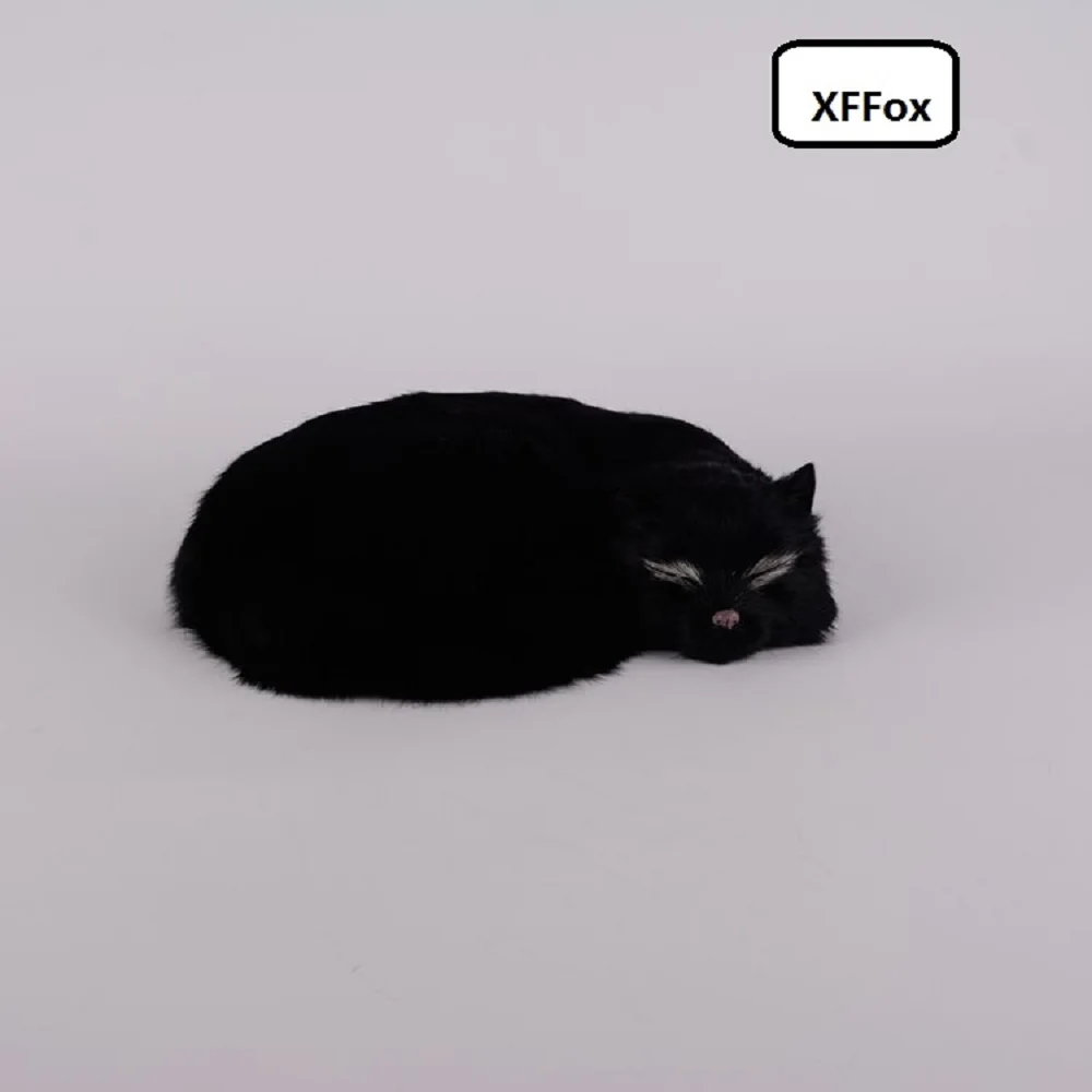 

new real life black prone cat model plastic&furs cute sleeping cat gift about 27x21x10cm xf1414