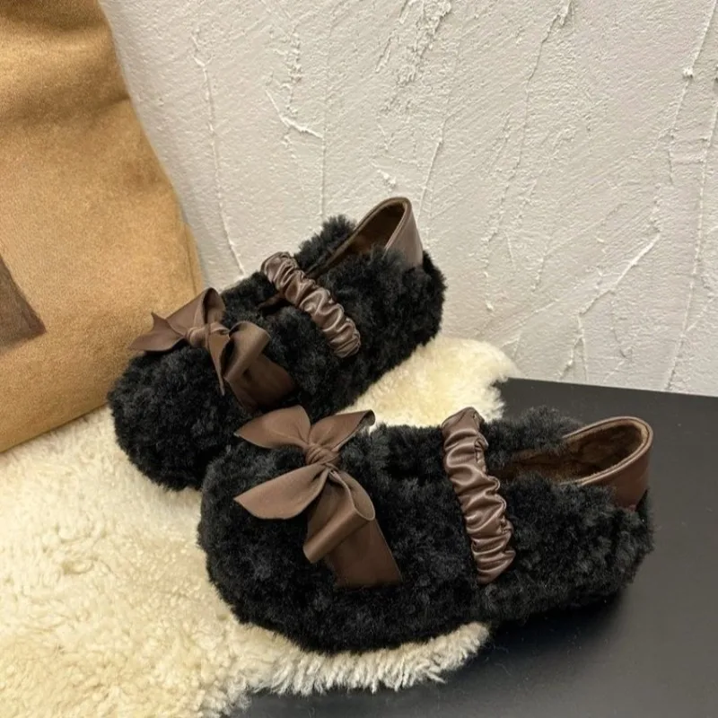 

Platform Cute Bow One Slip Two Wear Fuzzy Shoes Women's Outside Wear 2025 Autumn and Winter New Fleece Versatile Cotton Shoes