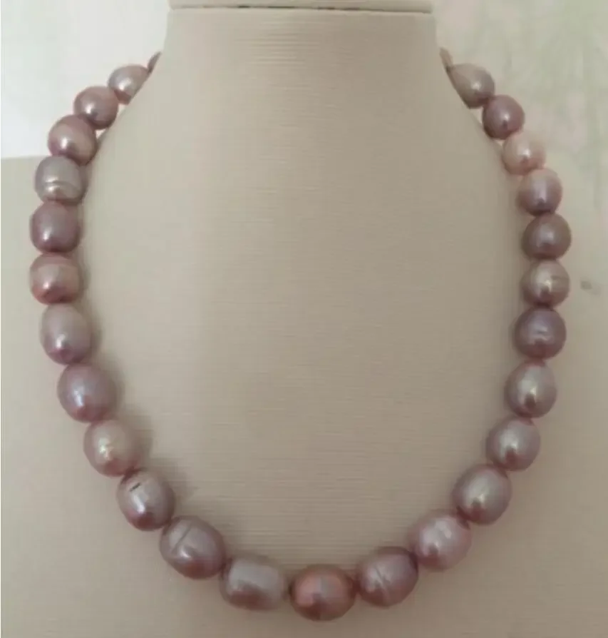 

Fashion jewelry gorgeous12-13mm south sea baroque lavender pearl necklace 18"925silver