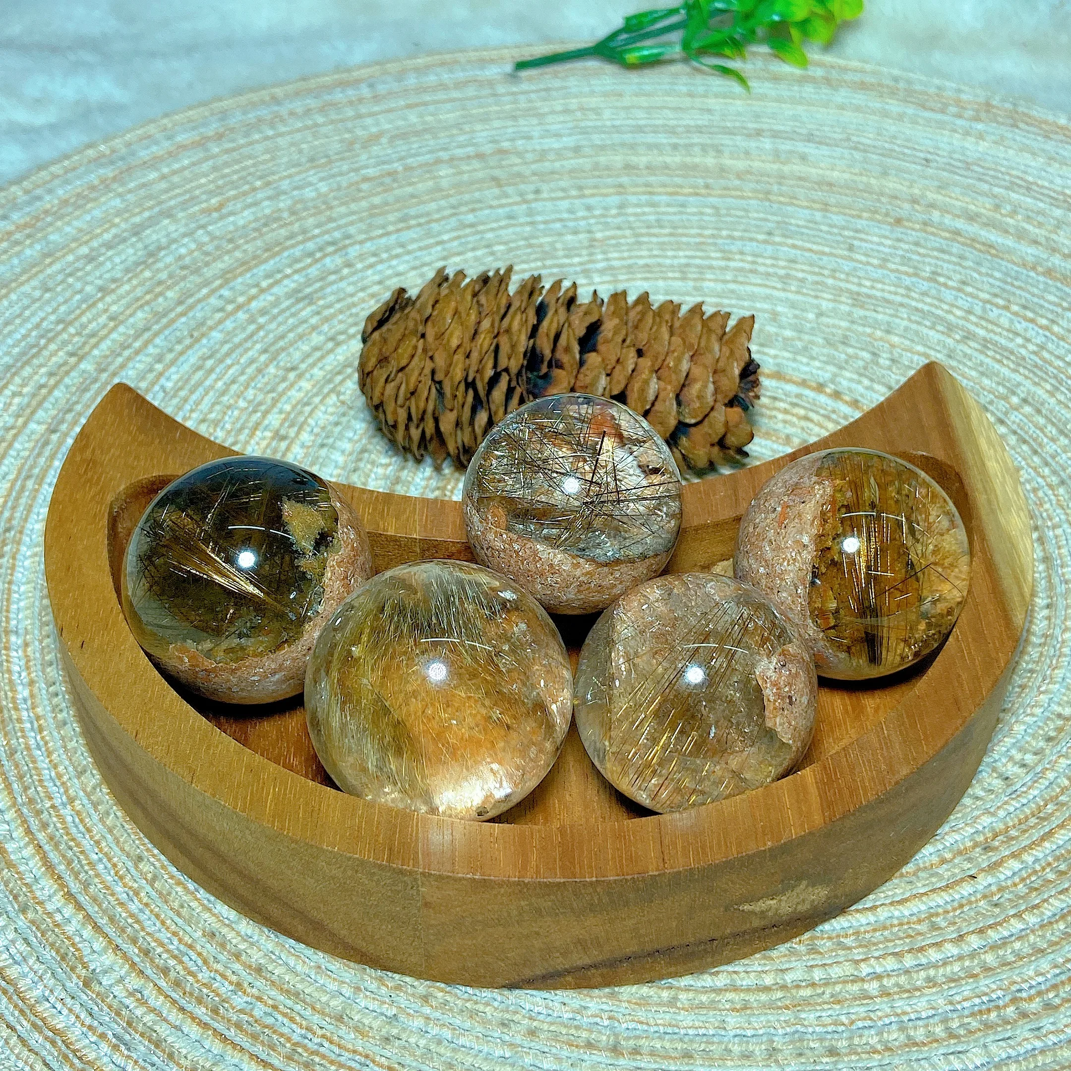 Healing Natural Crystal Small Golden Rutile Sphere Ball Gemstones Mineral Energy Reiki Home Decorations Gift Ore Crystals