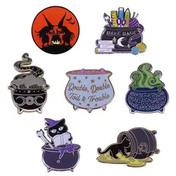 Scary Magic Witch Brooch Anime Metal Badge Men's Backpack Pin Creative Halloween Ornament Clothes Accessories