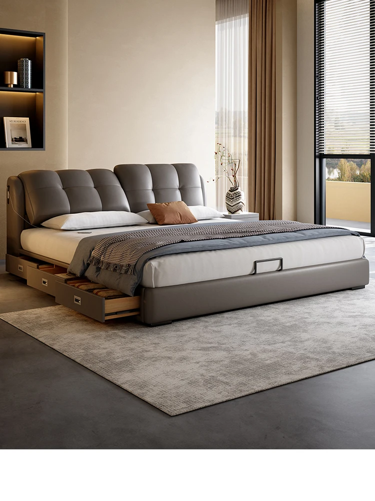 

Modern simple multi-functional storage leather bed Nordic light luxury Master bedroom 1.8m queen bed adjustable soft bag double