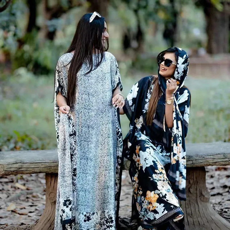 ♥   عبايات حريرية إسلامية جديدة لعام 2025 للنساء موضة 2021 مطبوعة إسلام تركيا رداء نسائي فضفاض أنيق فستان صيفي أفريقي مع ★ ☆ ly99