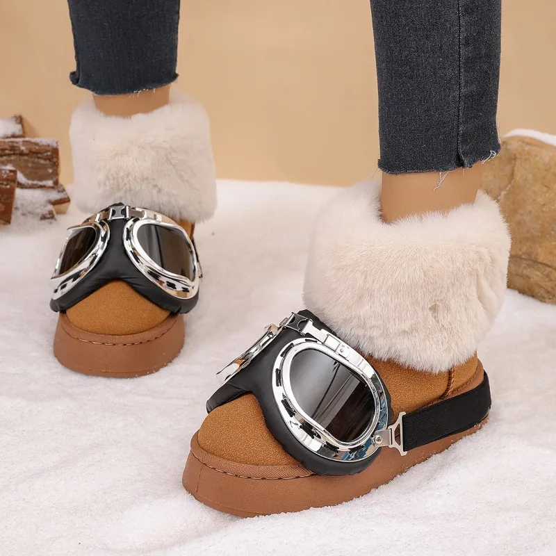 Winter Glasses Decor Thick Soled Comfort Women's Snow Boots 2026 Fashion Fleece Lined Warm Round Toe Casual Boots for Women view 2
