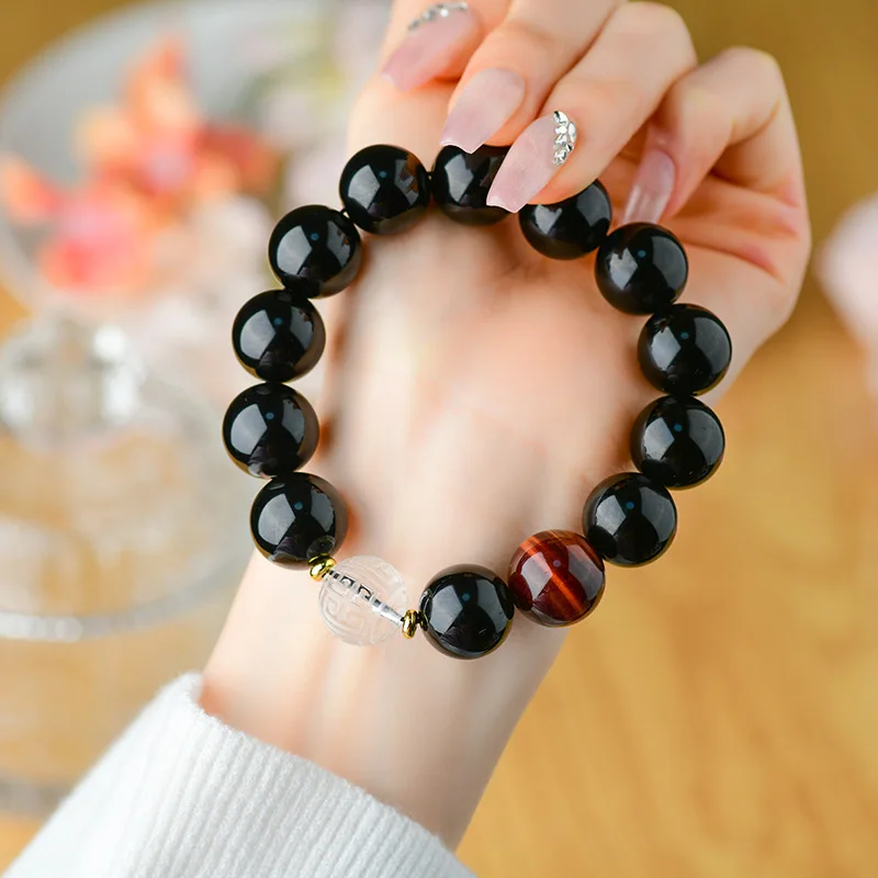

Natural WhiteXiangyun Accessories Men's Obsidian Prayer Beads Bracelet Ornament