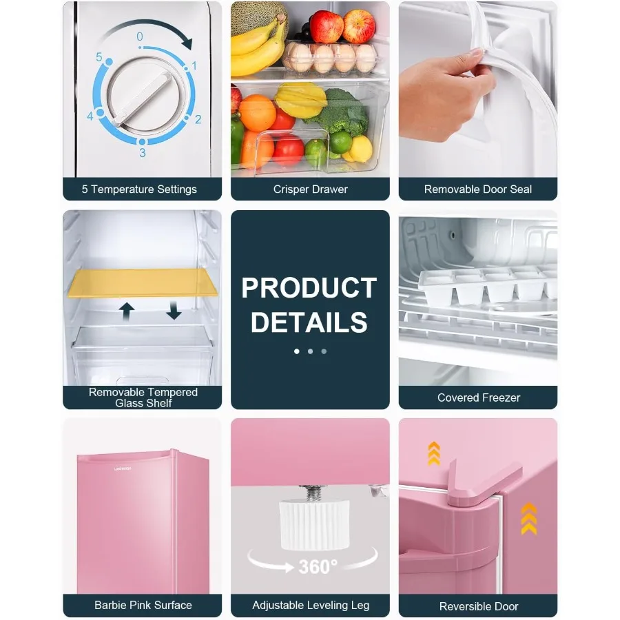 Kulkas Mini 3.2 Cu.Ft dengan Freezer, Kulkas Mini Satu Pintu untuk Asrama, Kamar Tidur, Kantor, Solusi Pendinginan Ringkas dengan Pengaturan yang Dapat Disesuaikan