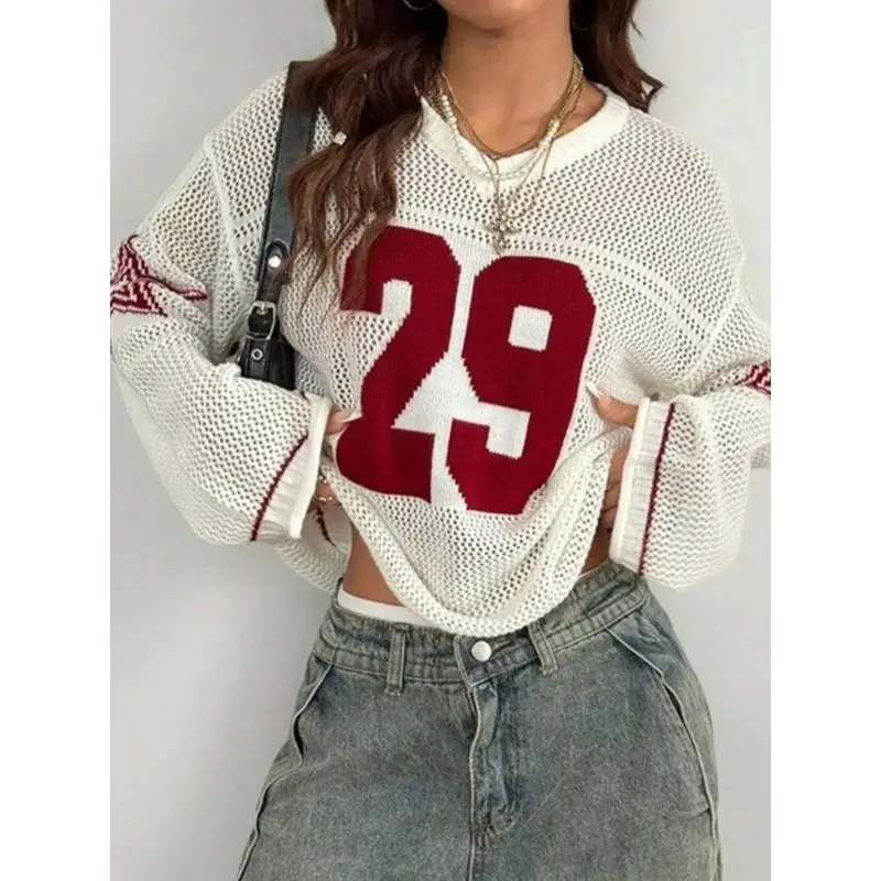 

Faion Print Knit Pullovers for Women Casual V Ne Long Sve Top Comfortable Soft Fabric Chinese Sle Women's Sweater