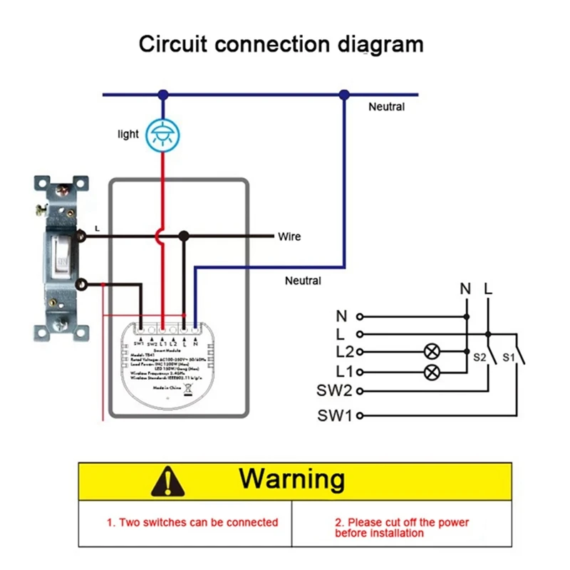 Pemutus sakelar kontrol hidup cerdas 2CH Wifi/Tuya, sakelar rumah pintar, saklar tradisional berubah menjadi modul cerdas