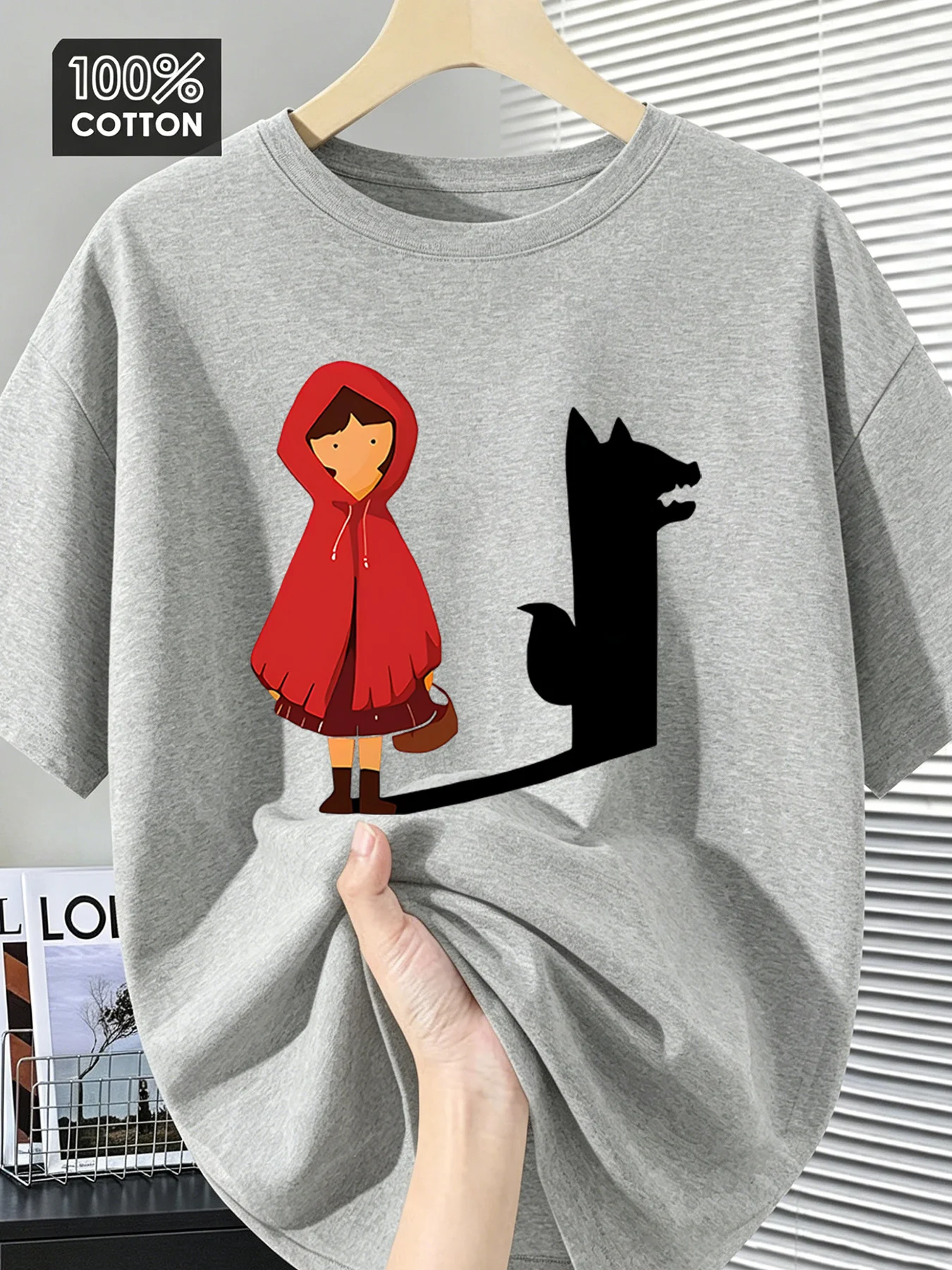 Little Red Riding Hood and Wolf Silhouette Printed Women's Tshirt Personalized Trendy Art Skin Friendly Daily Commuting Dressing