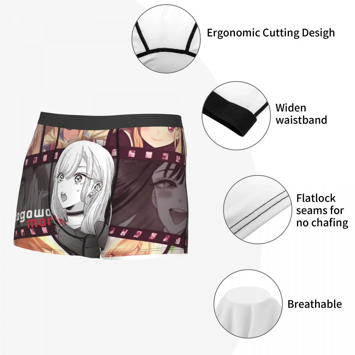 Kitagawa Marin Sono Bisque Doll Wa Koi Wo Suru Men Boxer Briefs Manga Cut Breathable Underpants Print Shorts Birthday Gifts