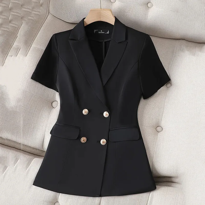

Women Blazer Jacket 2024New Summer Temperament Suit Coat Female Fashion Korean Thin Short Sleeve Suit Outerwear Lady Casual Tops