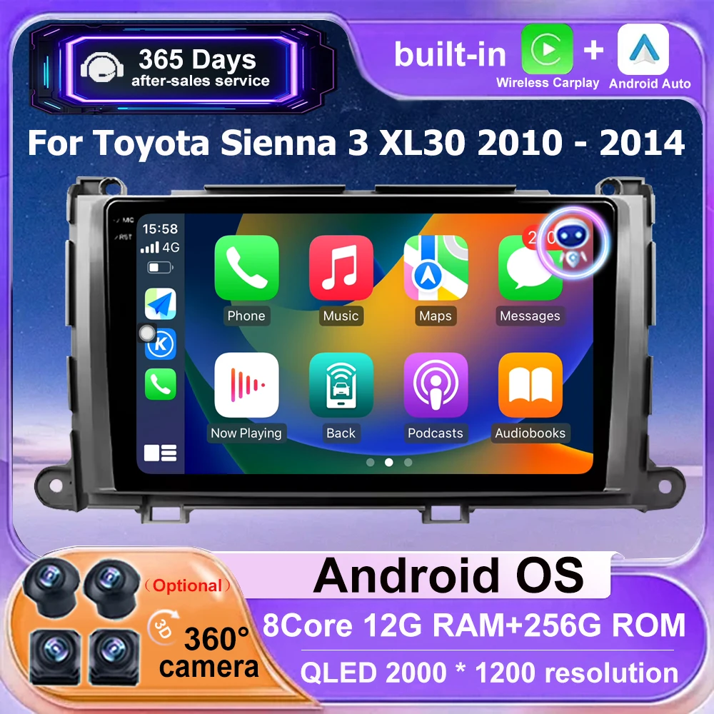 

Car Radio Multimedia Player GPS Navigation Stereo For Toyota Sienna 3 XL30 2010-2014 Android 16 Auto Carplay Head Unit 4G WIFI