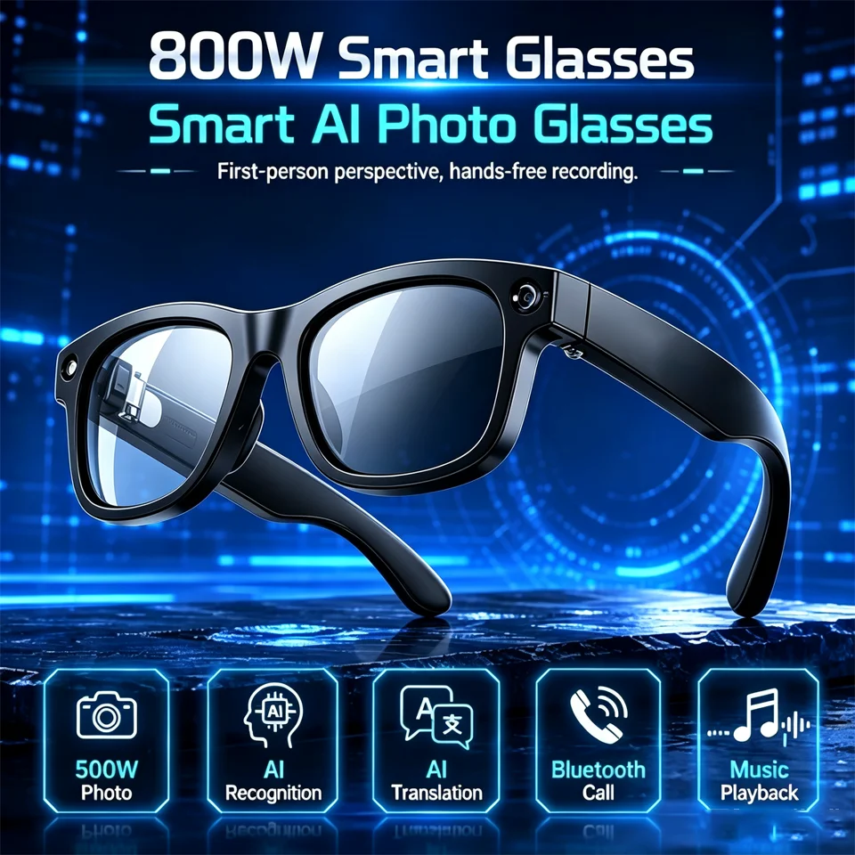 New Upgrade Smart Glasses 800W Pixel Camera Video Recording AI Photo Recognition Call Language Translation Voice Sunglasses