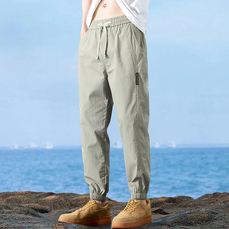 New Summer Brand Clothing Soft Lyocell Fabric Men\'s Casual Pants Thin Slim Elastic Waist Korea Jogger Ankle Length Trousers Male