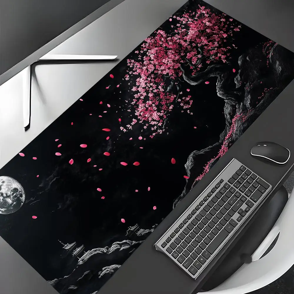 

Cherry blossoms and full moon Mouse Pad Gaming mat Non-Slip Durable Desk Mat mousepad With Stitched Edge HD printing Office mat
