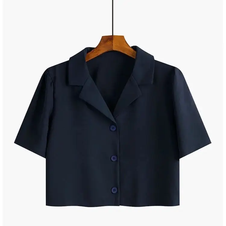 Women Clothing Korean Solid Short Blouse Summer New Short Sleeve Simplicity All-match Button Fashion Shirt Tops Casual Trend