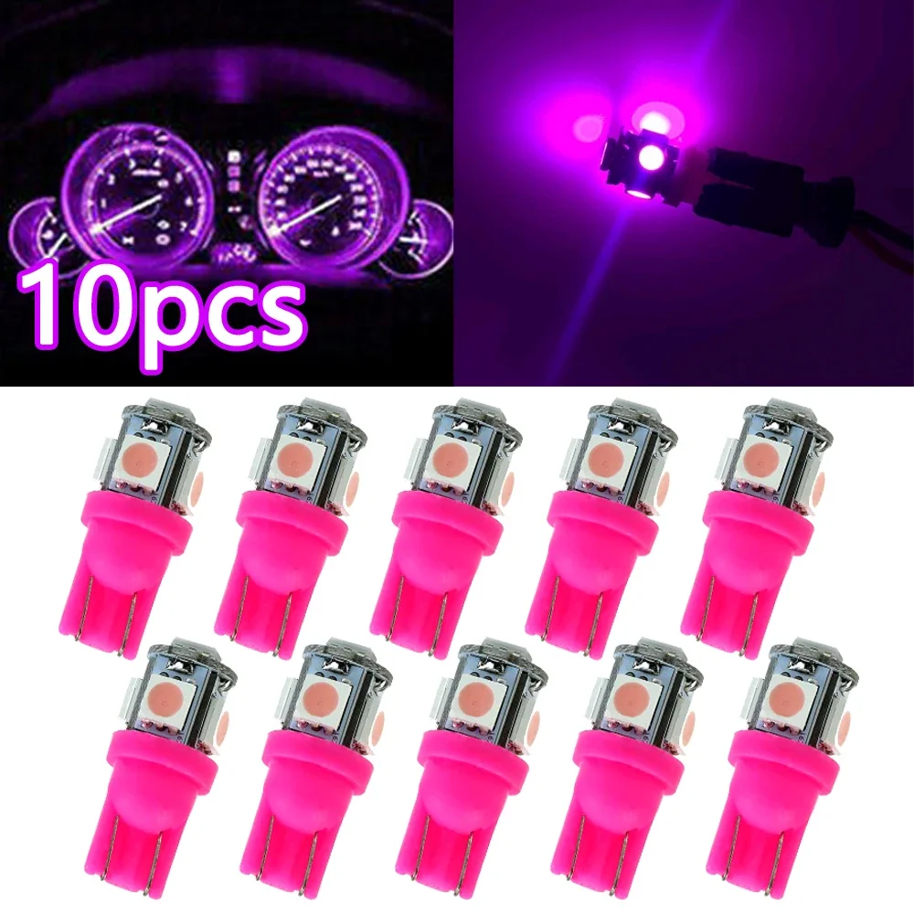 10pcs Car Wedge Tail Side Lights Bulb Pink Purple T10 158 192 194 168 W5W 5050 SMD 5 LED Lamp Dome License Map Light Accessories