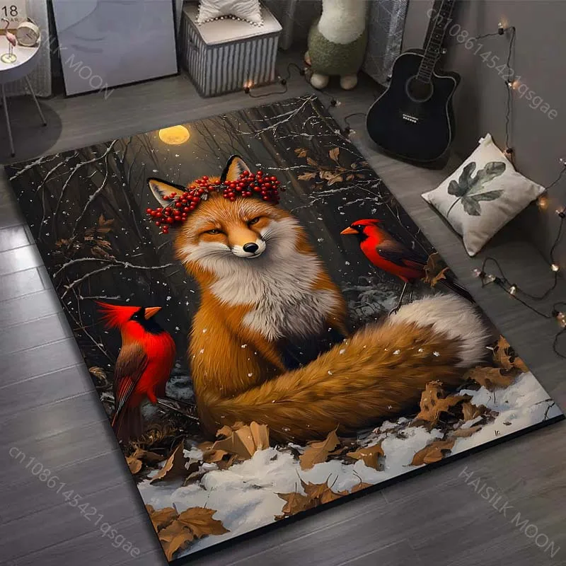 Multiple sizes Autumn Fox Decorative Pattern Carpet for Living Room Bedroom Sofa Home Decor Non-slip Floor Mat Luxury Gift