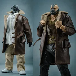 1/10 Scale Male Brown PU Made-old Fur Collar Coat One Leather Jacket Hooded Long Outwear Coat for 7