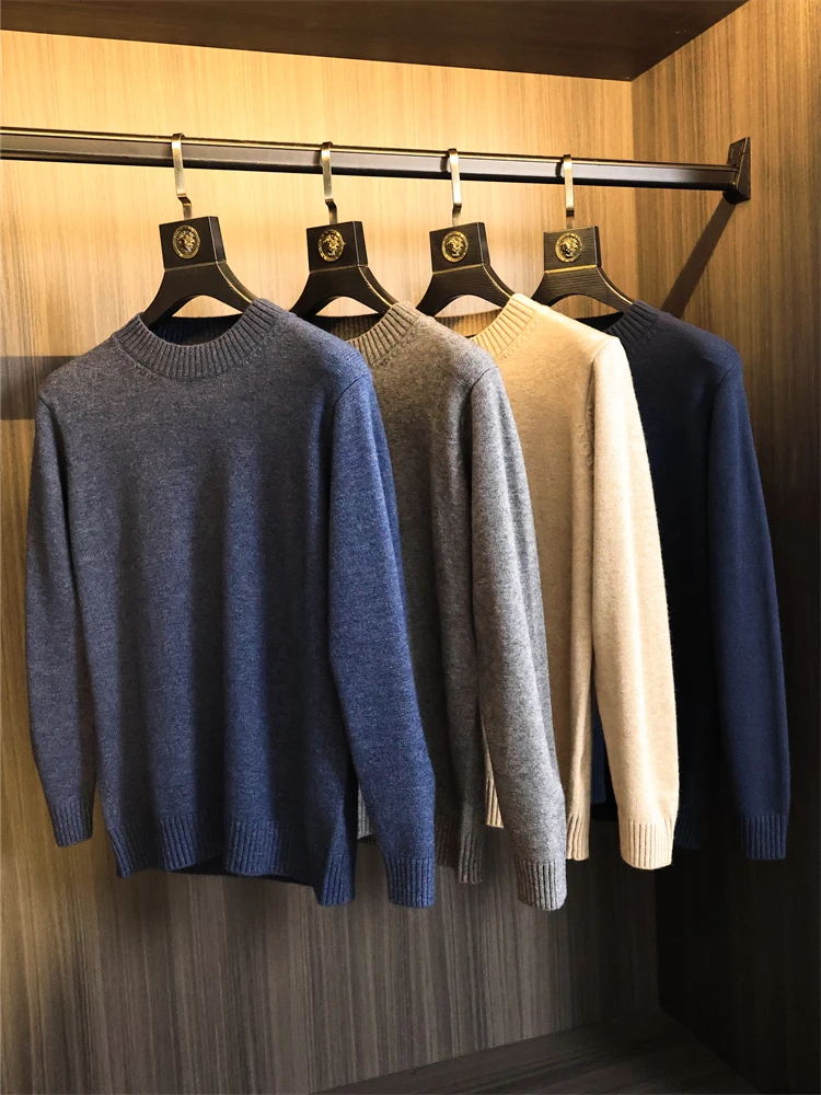 

Soft Wool Blend Men's Knitwear round Ne Thiened Warm Pure Color Versatile Winter Faion Ci Sle Long Sve Youth Swe...