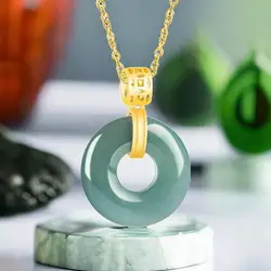Blue Myanmar Jadeite Ring Pendant Necklace Accessories Lucky Natural Jewelry Carved Man Real Burmese Jade Vintage