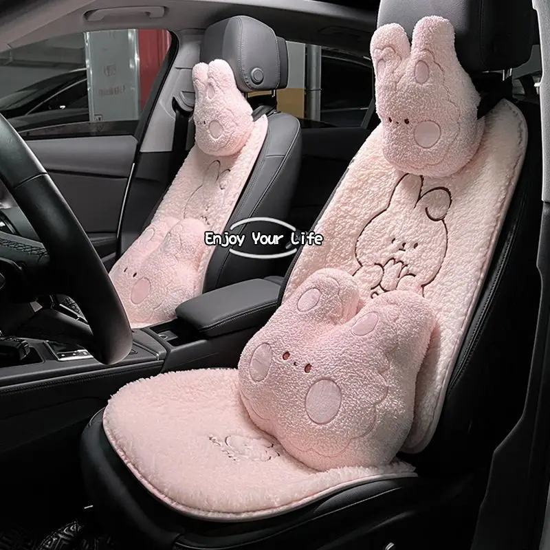 

Cute Car Plush Seat Cushion, Warm Seat Cushion, Comfortable in Winter with Pillow Cushion and Back Cushion