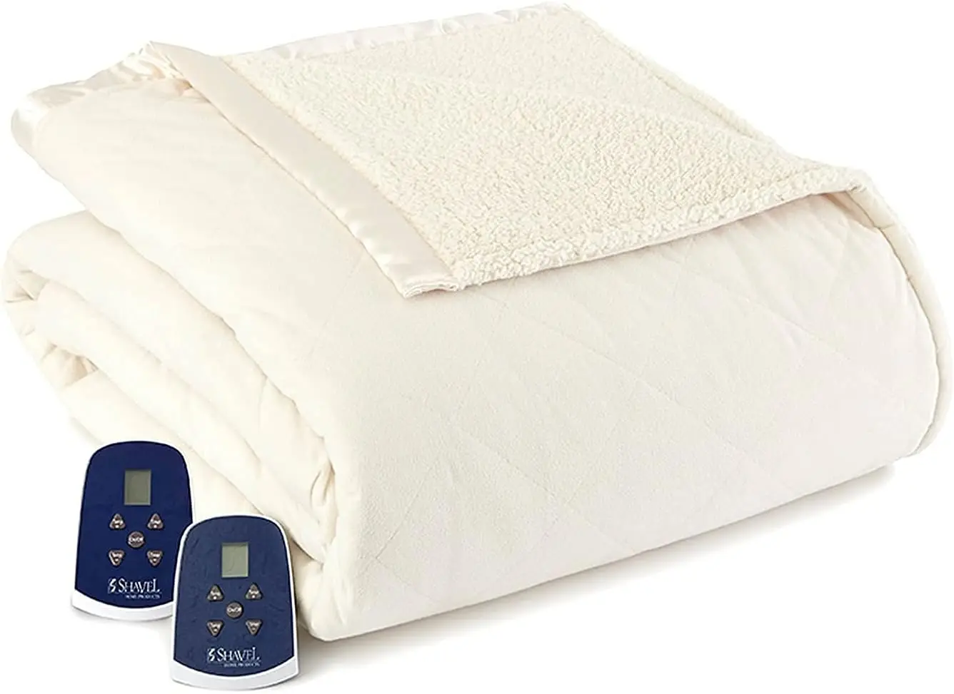 Micro Flannel Queen-Size Heated Electric Blanket with Sherpa, Machine Wash & Dry, Timer & Safety Shutoff, 90Lx84W, Ivory