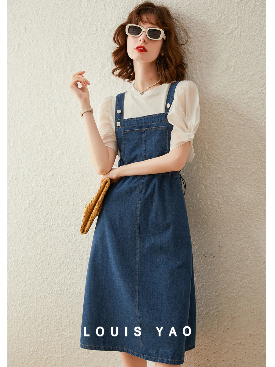 LOUIS YAO Denim Suspender Dress for Women 2024 Summer Casual Fashion A-line Suspended Skirt