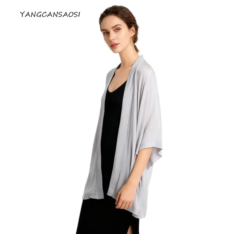 

Женская повседневная одежда с рукавами «летучая мышь» из 100% натурального шелка шелковицы Жоржет Солнцезащитная одежда Кардиган с кондиционером