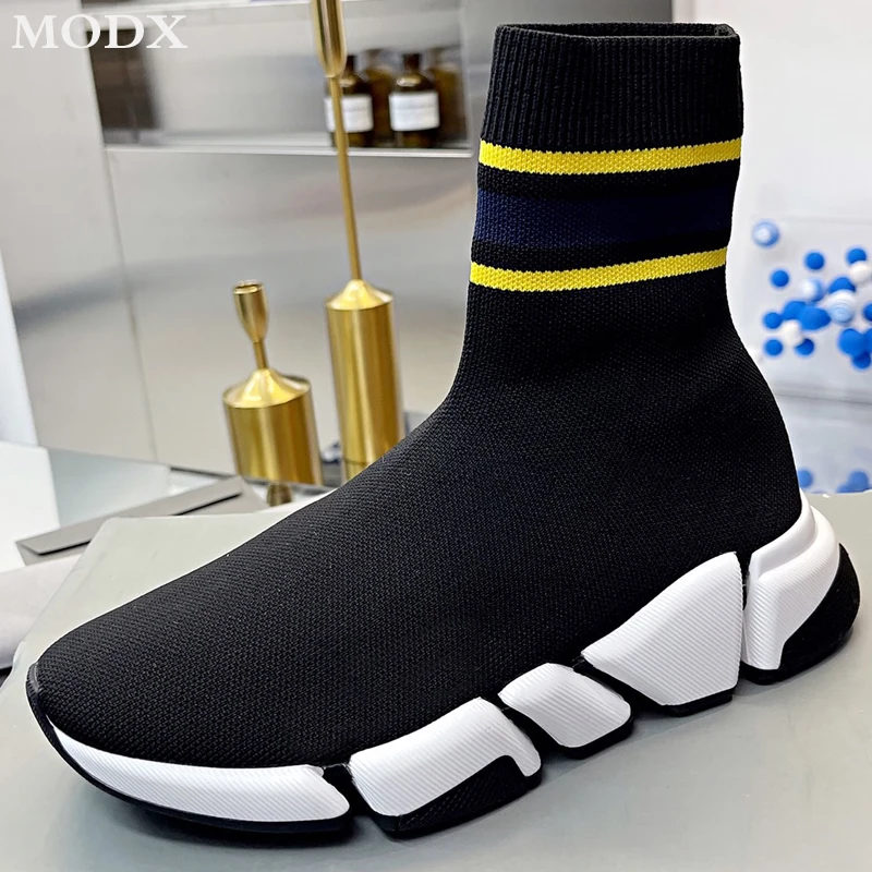 Stretch Fabric High-top Sock Shoes Men New Thick Sole Platform All-match Sneakers Women Slim Slip-on Brand Flats Sports Shoes