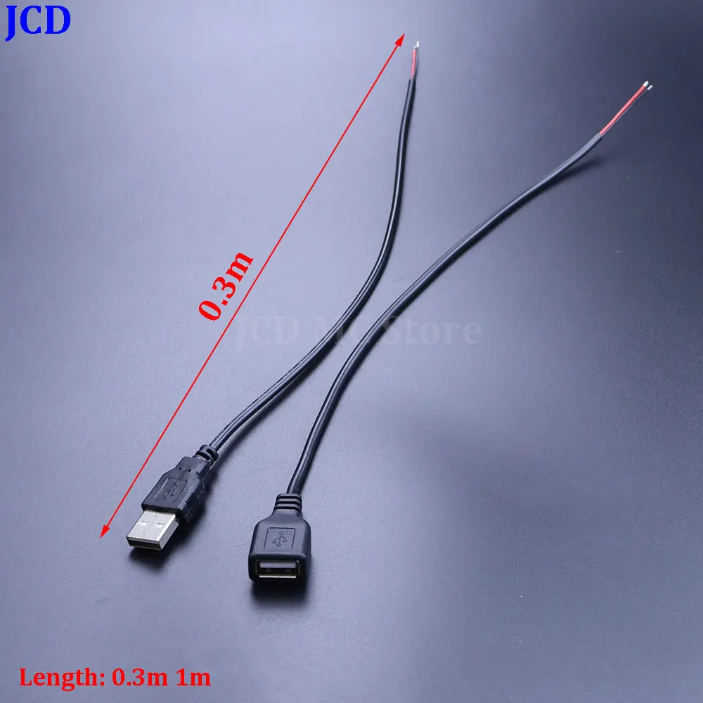 1/3/5Pcs USB 2.0 Type A Male Plug Female Jack 2 Pin 4 Pin Wire 5V Power Supply Cable Charge Connector Extension Cord DIY 0.3m 1m