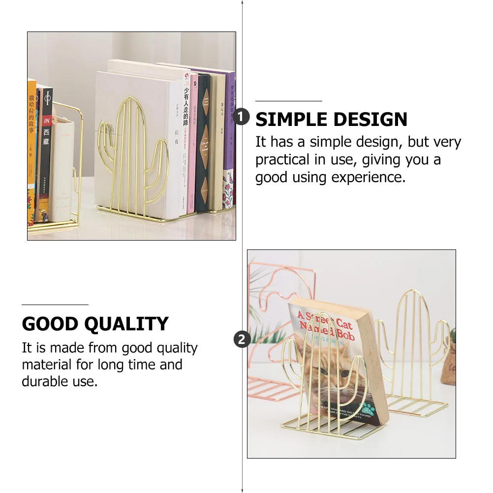 

1Pair Cactus Design Bookends Simple Iron Art Book Stand for Home Office Study Room Bookshelf Book Organizers Iron Art Bookends