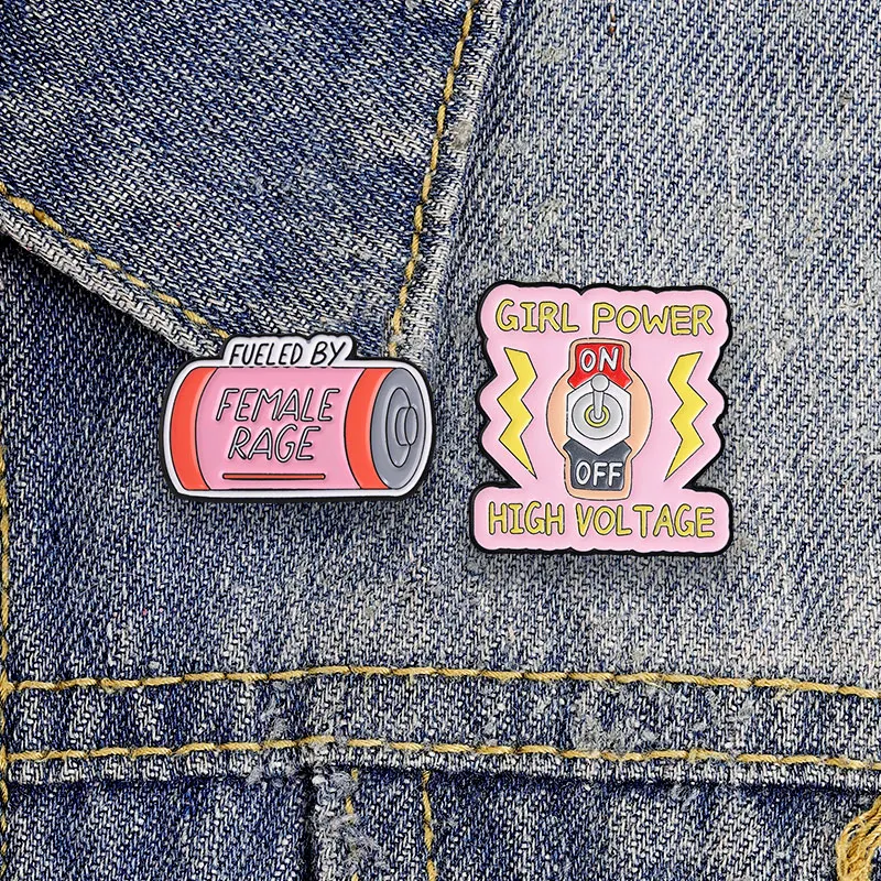 Girl Power Emaille-Abzeichen, Female Rage Battery, feministische Slogan-Pins, starke Frau, Metallbroschen, Anstecknadel-Set, Geschenk für Mädchen – Detail 2