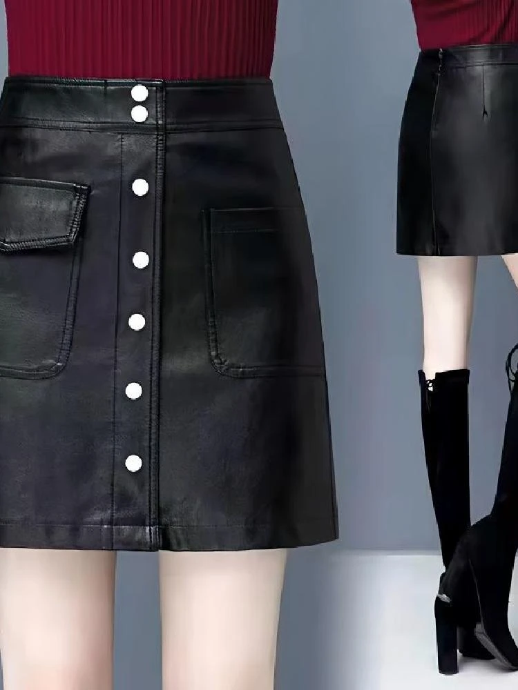 

High Waist PU Leather Skirt Women's Faion Simple Fit Bodycon Skirts Autumn Winter plus Size A-Line Skirts