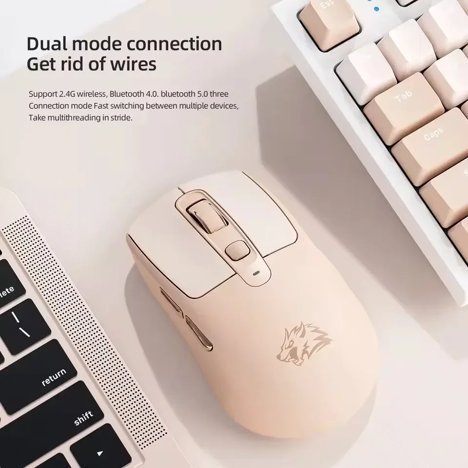 YP A3 Wireless Mouse Bluetooth Dual-mode Power Cord Mute ABS Pink Skin No Fading FREEWOLF ,5-speed DPI, PAW3212 Chip Mute Design