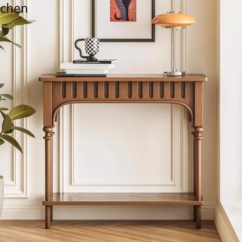 Entrance Table Side Cabinet Retro Solid Wood High-footed Entrance Platform Against The Wall Entrance CabinetX28-1